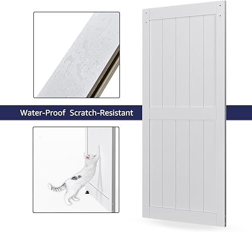 Vista 44 de Puerta corrediza de granero MDF de 30 x 80 pulgadas con kit de herrajes para puerta de granero de 5 pies, losa para puerta de granero con superficie