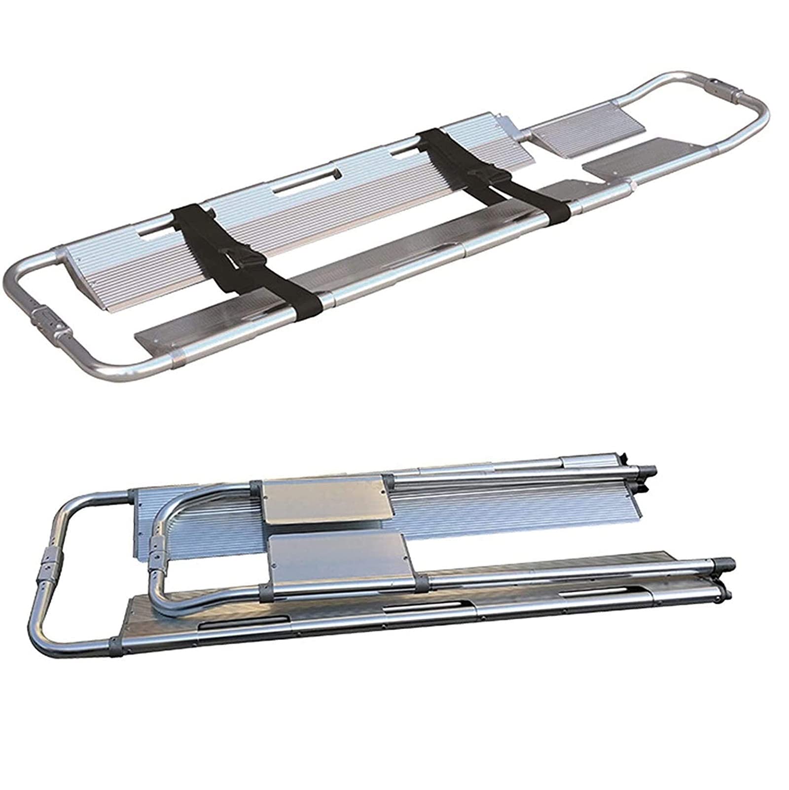 Portable Premiers Soins Brancard, Civière pliable en alliage d'aluminium épaissie, Civière de transport de patient amovible à longueur réglable pour une utilisation hospitalière d'urgence à domicile