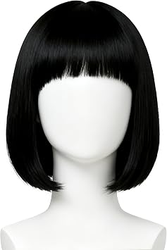 Black Bob Wig for Black Women, 35cm Natural Looking Synthetic Hair, Adjustable Breathable Cap,Short Synthetic Wig for Daily Wear & Cosplay Parties Black
