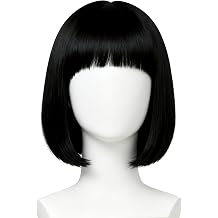 Black Bob Wig for Black Women 35 cm Natural Looking Synthetic Hair Adjustable Breathable Cap Short Wig for Everyday & Cosplay Parties Black