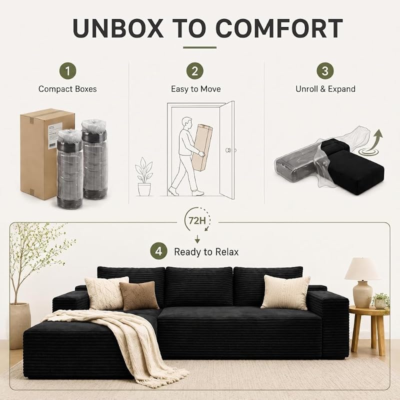 96" Sectional Couches for Living Room Cloud Couch Sofa with L-Shape Upholstered Boneless Couchs Modern Modular Sectional Couch with Chaise image 5