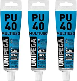 Kit 3 Pu 40 Multiuso Profissional Bisnaga 80g Selante Híbrido Alta Resistência UV Vedação Vidro Metal PVC Placas Revestimentos 3D (CINZA)
