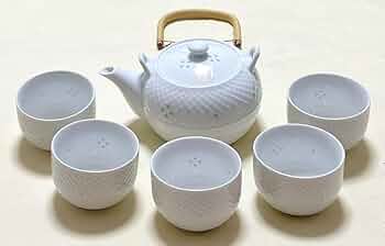 Amazon.co.jp: 有田焼 仁祥窯 兼山作 網目ホタル 白磁急須＆5客