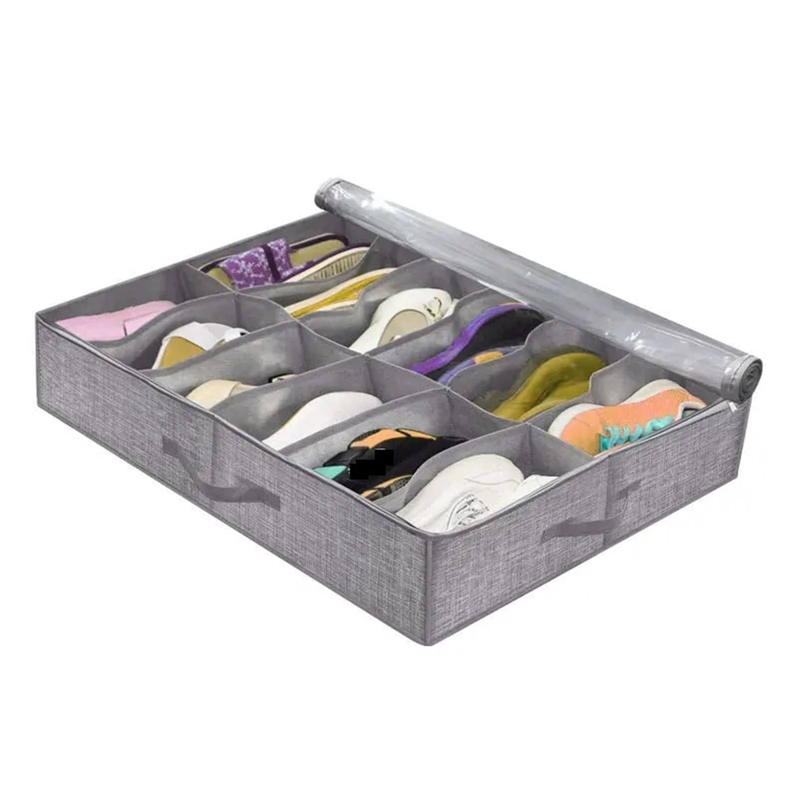 EWUHYFP Storage Boxes Shoe Storage Organizer Box For Under Bed, Fit 12 Pairs, Collapsible Closet Underbed Shoes Container Bags With Reinforced Handles(Grey)
