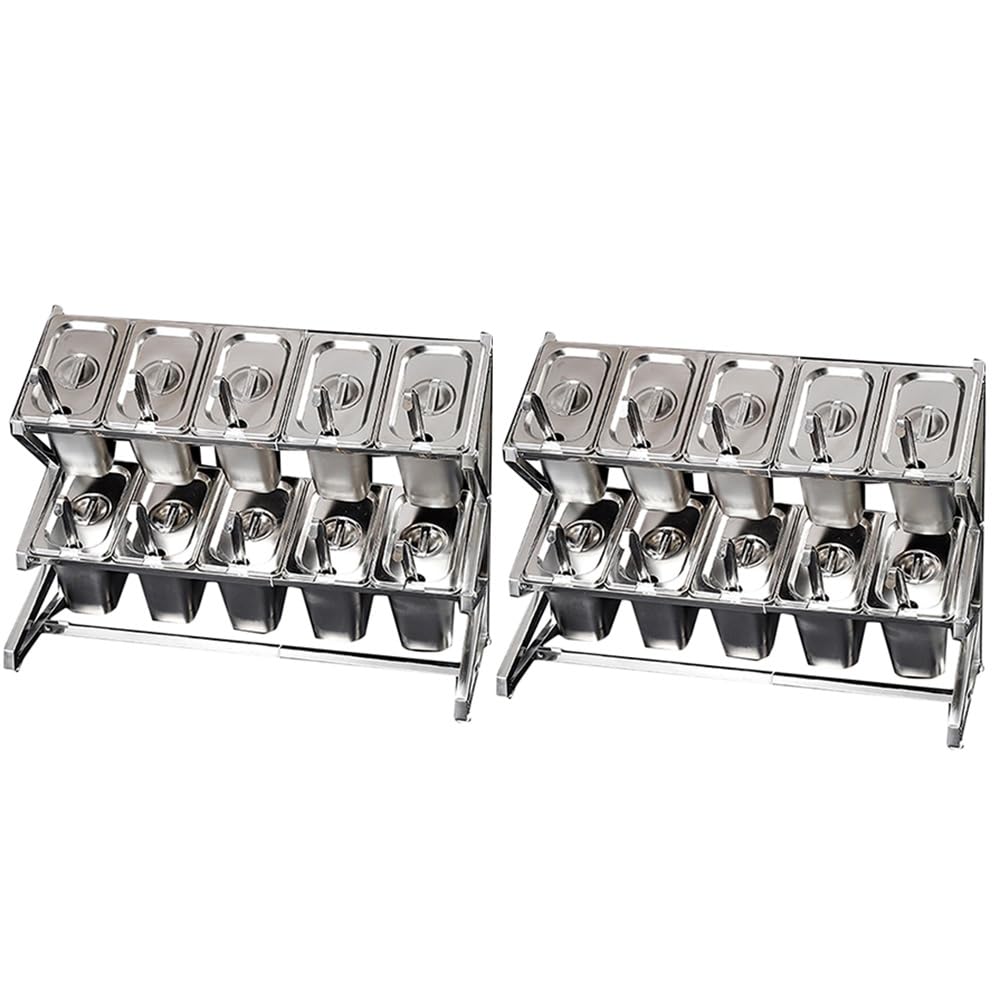 GTHTUHFD Expandable Stainless Steel Spice Rack For 10 Pots & Pans With Spoon Holder Countertop Condiment Organizer,Argento/Ddd-25.4X8.9X17IN-2P