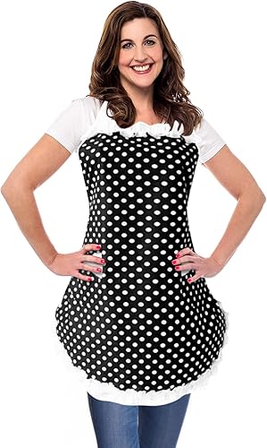 Miniatura 3 de Delantales retro lindos para mujer con bolsillo, delantales vintage de lunares blancos para niñas, delantal con volantes para mujer, delantal de