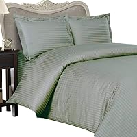 Vista 1 de Luxurious SAGE Damask Stripe, DOUBLE Size, 1200 Thread Count Ultra Soft Single-Ply 100% Egyptian Cotton, THREE (3) Piece DUVET COVER SET Including