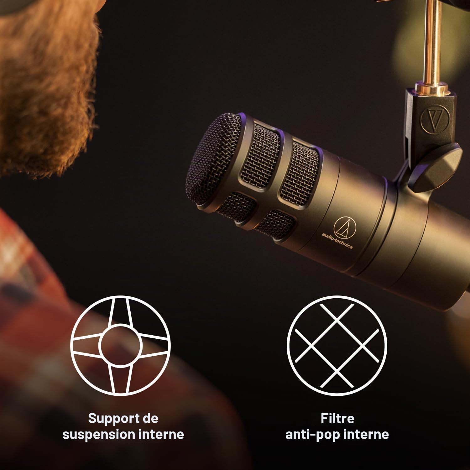 Audio-Technica 2040 Microphone Dynamique Hypercardioïde pour Le Podcast Noir