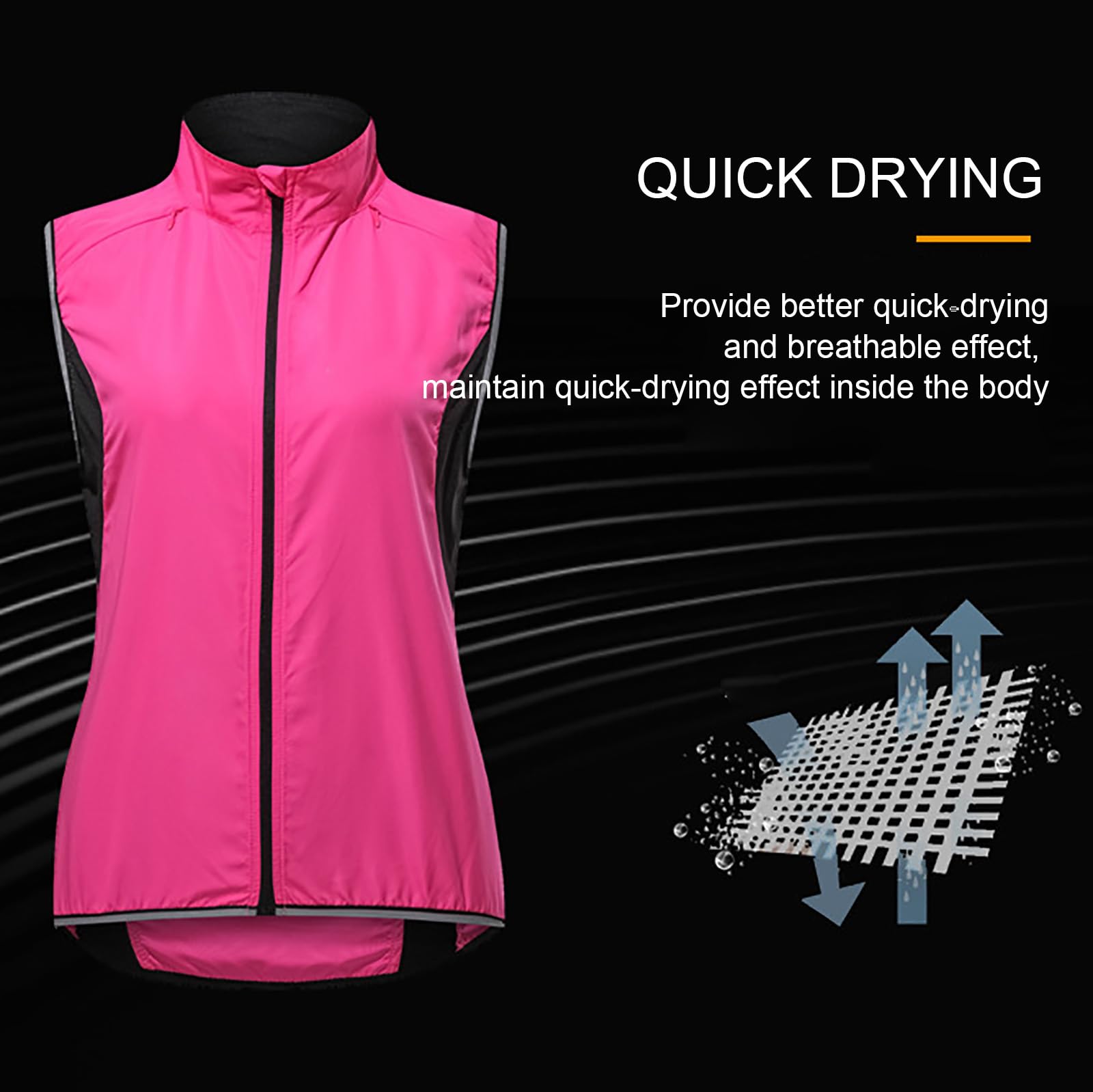 HARLSO Damen Fahrradweste, leicht, atmungsaktiv, reflektierend, ärmellos, winddicht, sonnendicht, für Laufen, MTB, Wandern, Fitnessstudio, Reiten,Pink-XXL