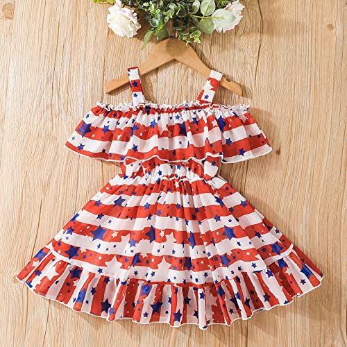 Enfant Filles Robes Toddler Girls Sans Manches Independence Day Stars Robe Imprimée Rayée 4 Juillet Enfants Volants Princesse Robes Enfants Fille Vintage 1950s Rockabilly Dress (Rouge, 5 Ans) XXSHN Cover
