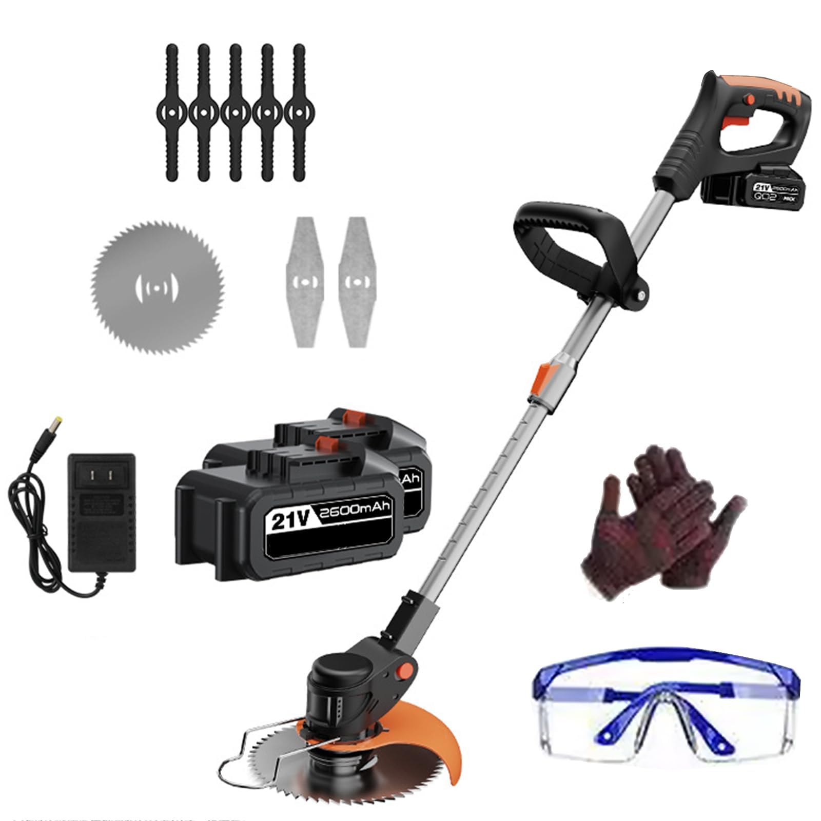 Cordless Grass Trimmer, Electric Garden Strimmer with 2 * Batteries & 3 Blades Types, Lightweight Lawn Edger & grass cutter for Clearing Weed and Tree Cutting