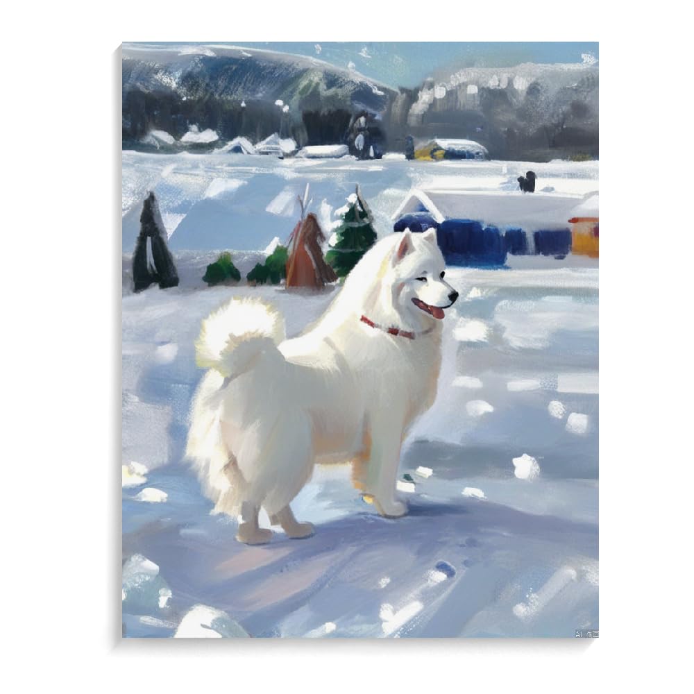 Paint by Numbers Samoyed Dog DIY Acrylic Painting Kit with Brushes Pigment Oil Painting Artwork Adults Beginners Wall Decor 20x24inch(50x60cm) Frameless