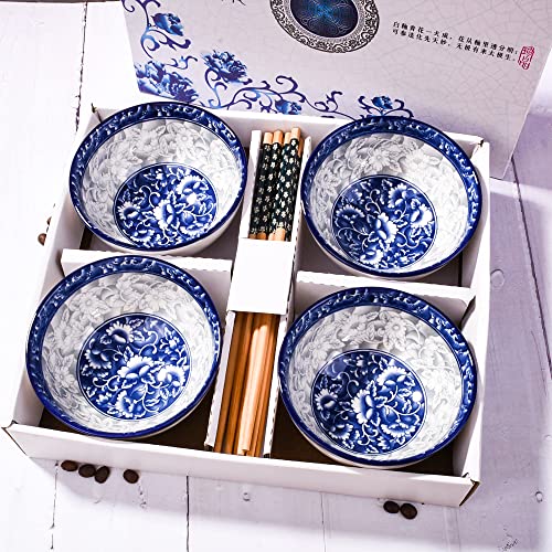 Bosili Chinese Blue And White Bowls And Chopsticks Set Ceramic Rice Bowls For Soup Snack (4 Pieces) #TOP7