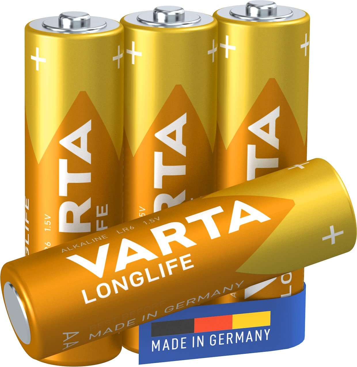 Longlife AA Alkaline Battery 4-Pack - High-performance, Long-lasting Batteries for Everyday Devices - Ideal for Remote Controls, Toys, Flashlights, and More