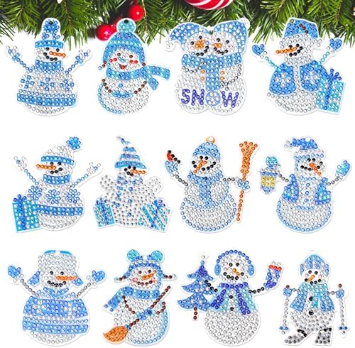 Christmas Diamond Painting Kits DIY Crafts Supplies For Kids Snowman Decor Arts Set Keychains Making Kit Hanging Ornament Creative Gifts For Girls Boys