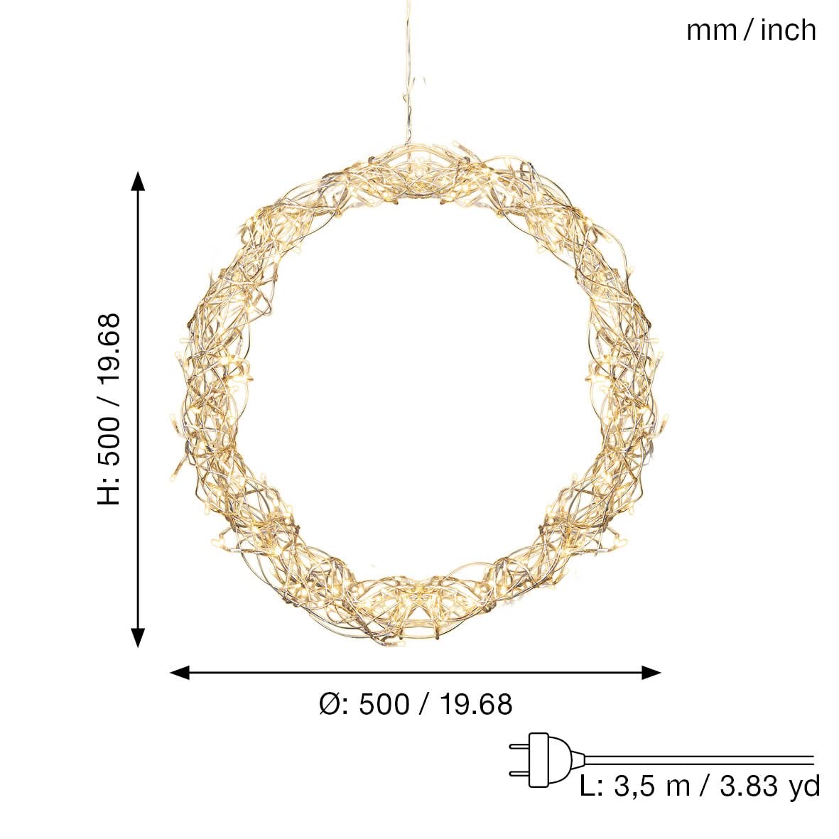 LED Lichterkranz Curly von Star Trading, Fensterlicht Weihnachten warmweiß aus Draht und Kunststoff in Silber, Transparent, mit Kabel, Ø: 50 cm