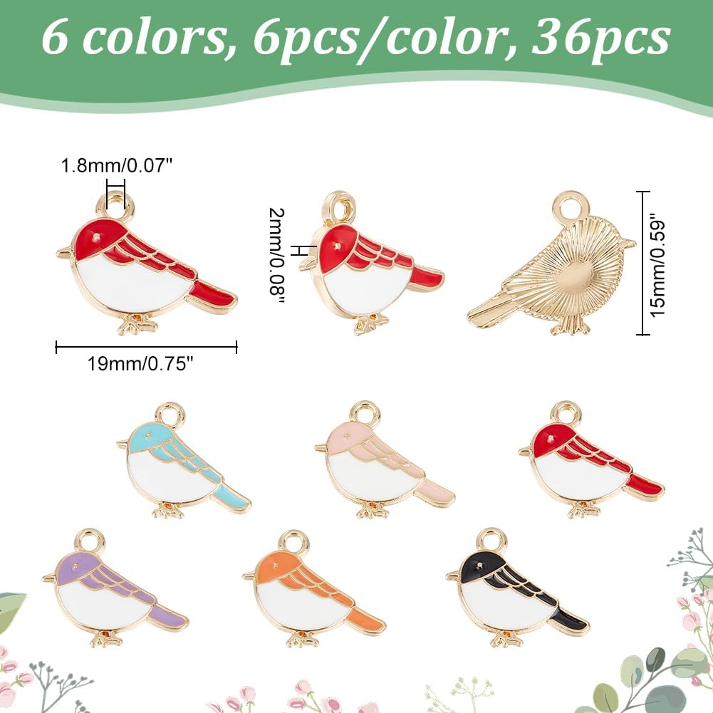 36Pcs Cute Sparrow Charms Bulk 6 Colors Alloy Enamel Bird Charms Lucky Anamal Bird Pendants Flying Animal Charm for DIY Necklace Bracelet Earrings Keychains Making Hole: 1.8mm - Image 2