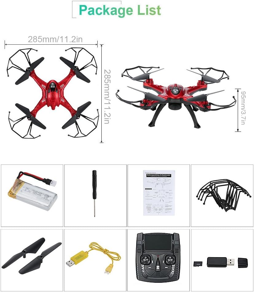 GoolRC T5G 5.8G FPV Drone Quadcopter with 720P HD Camera Live Video, Headless Mode, One Key Return and 3D Flips RC Quadcopter Height Hold Easy Fly for Learning(RED)