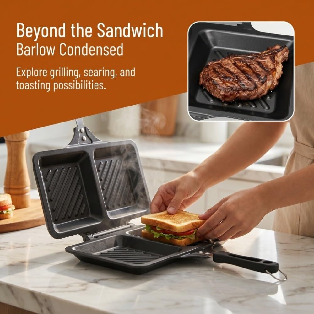 Grilled Sandwich Maker, Panini Press Pan Nonstick Double Sided Iron,Square Toasted Sandwich Pan for Gas Stove and Campfire(Black)