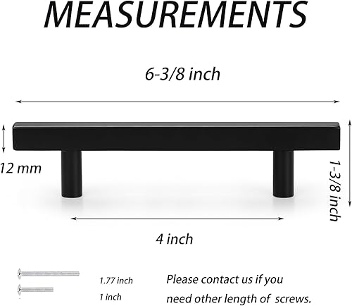 Miniatura 2 de Probrico Manijas de gabinete (paquete de 20) negras de 4 pulgadas (4.016 in) con agujero central, barra cuadrada en T, manijas de gabinete de