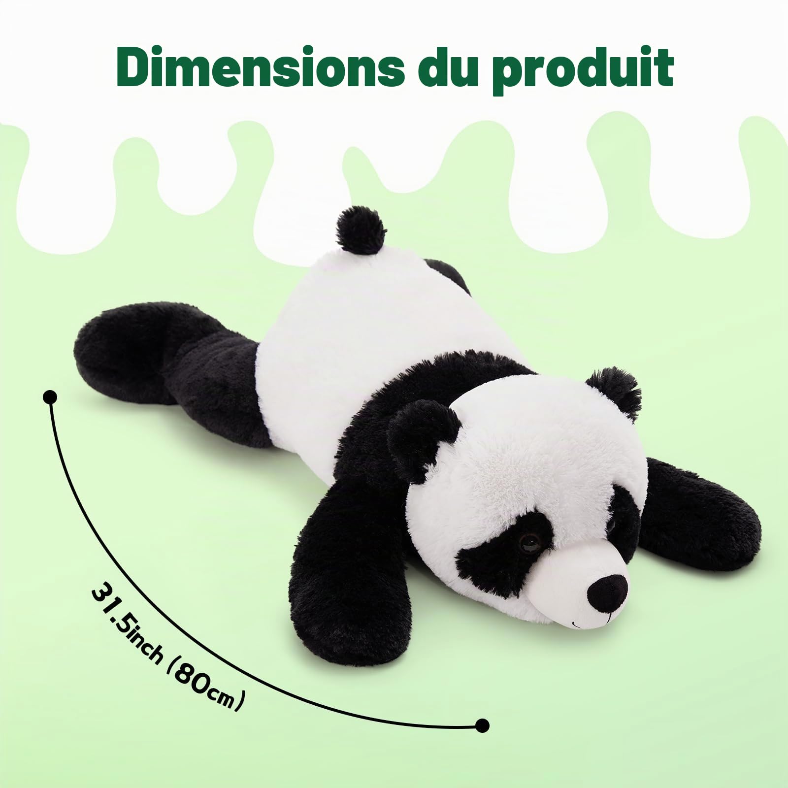 MorisMos Peluche Panda géant XXL, 80 cm de Long Peluche Panda Moelleuse,Cadeau d'anniversaire pour Enfants et bébés
