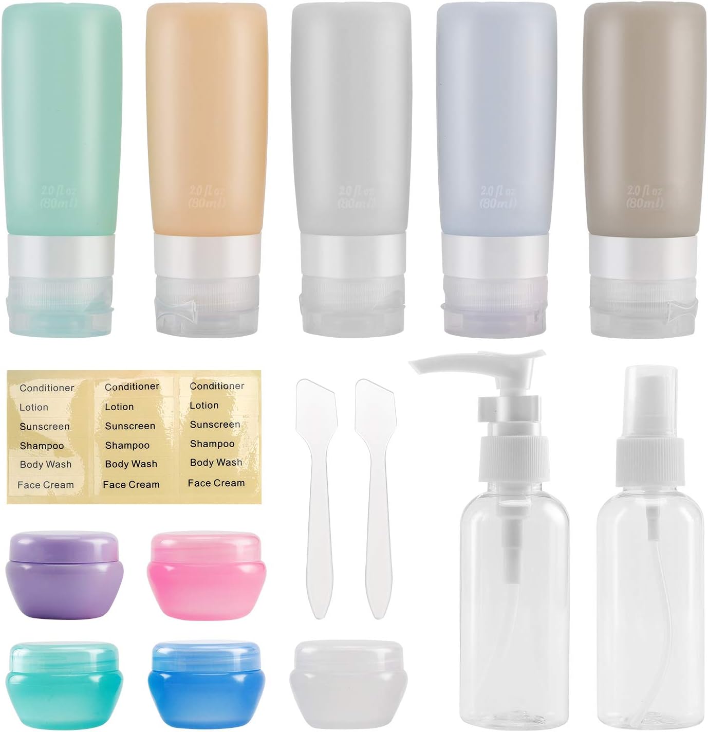 Beveetio Travel Bottles TSA Approved 15 Pack,2.9oz Silicone Refillable Size Containers, BPA Free Travel Tubes Toiletries for Cosmetic Shampoo Cream Conditioner Lotion Soap : Clothing, Shoes & Jewelry