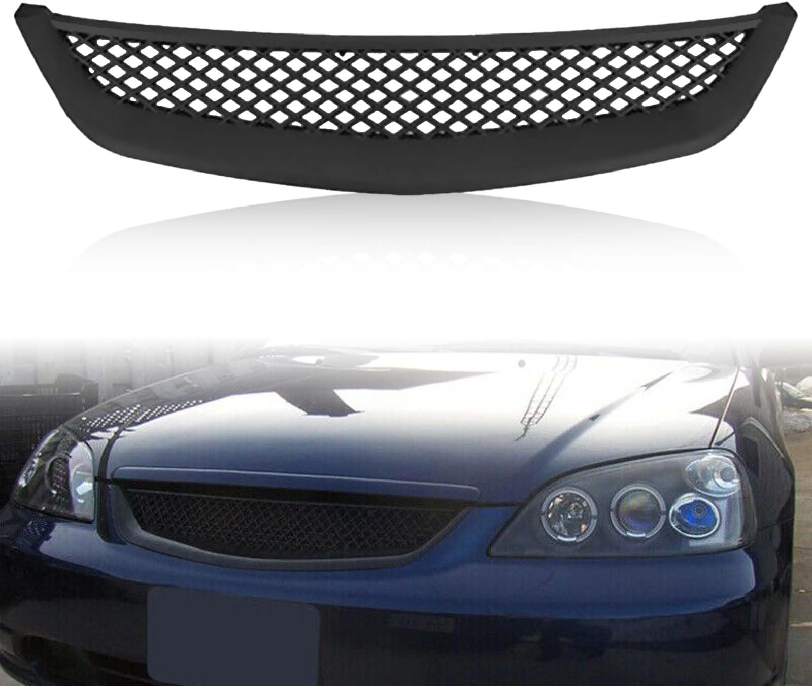 Black Mesh Grille Fit 2001 2002 2003 for Civic Coupe/Sedan,JDM Type Front Bumper Grill Guard Replacement Part