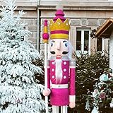 CDL 48" 4ft Tall Life-Size Large/Giant Purple Glitter Christmas Wooden Nutcracker King Ornament on Stand Holds Scepter for Indoor Outdoor Xmas/Event/Wedding Decoration K32-1