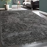 Material: 100 % Polyester Paco Home Hochflor Teppich Kuschelig Modern Shaggy Flokati Stil Gemütlich Uni Anthrazit, Grösse:80x150 cm
