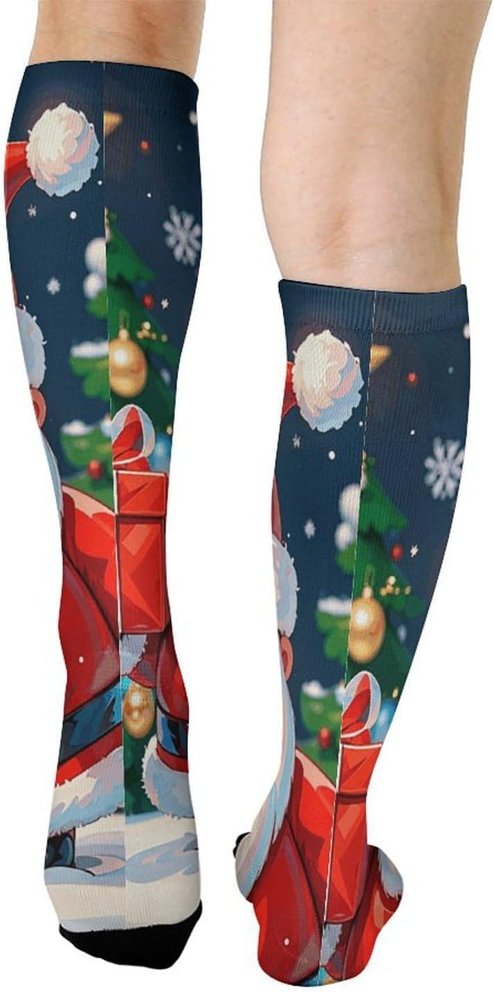 Merry Christmas Santa Claus Knee High Soccer Socks Moisture Wicking