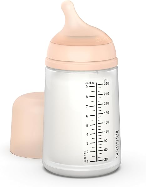 Suavinex, Biberón Anticólico Zero Zero, con Tetina de Flujo Medio (M) de Silicona, Biberón para Bebés +3 Meses, Recomendado para la Lactancia Materna, Leche Materna y de Fórmula, 270 ml, Fair - 1