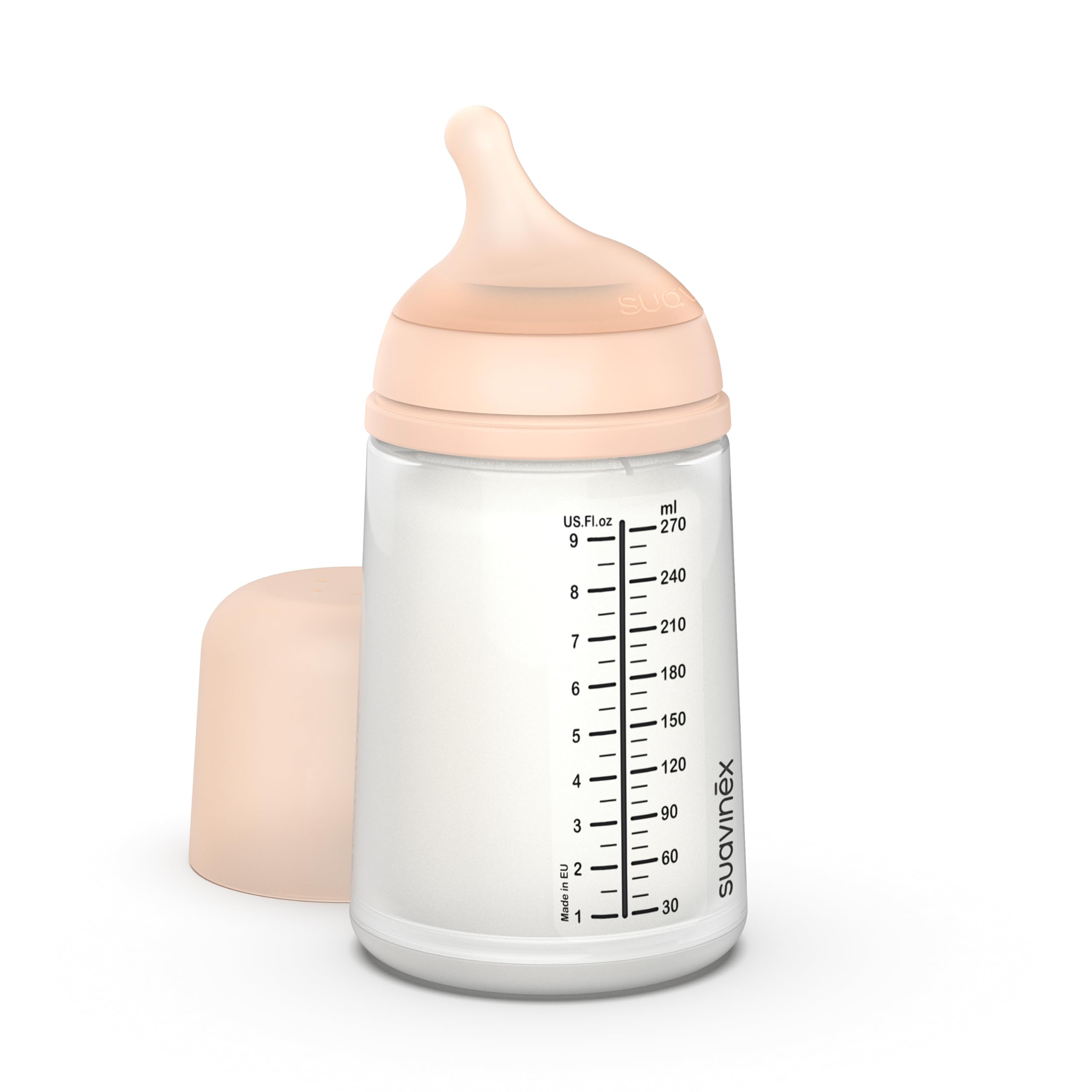 Suavinex, Anti-Kolik-Flasche Zero Zero, mit mittlerem Silikonsauger (M) für Babys ab 3 Monaten, kompatibel mit Stillen, 270 ml