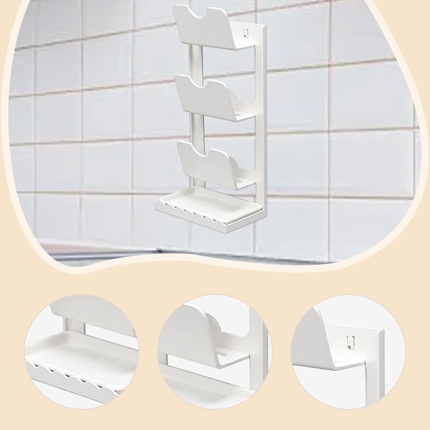 Wall Pot Lid Holder Carbon Steel Pot Lid Organizer Removable Drip Tray Multifunctional Rack Suitable for Kitchen Countertop Cabinet Storage Cooking, White 3 Tier