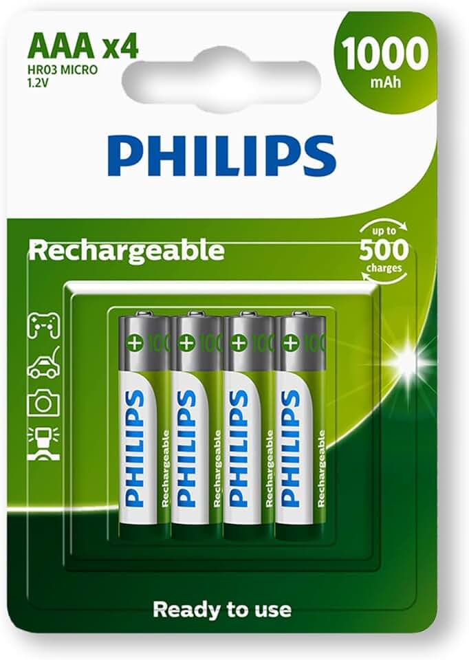 Pilha Recarregável Philips Aaa 1000mAh Palito com 4 Unidades Prontas pro Uso RTU