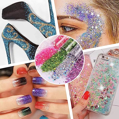 Nuangoo 32 Stück Bastel Glitzer Set,Farben Glitzerpulver Set zum Basteln für Dekoration, Nagelkunst,Karten,Papier,Party,DIY(7.6g)
