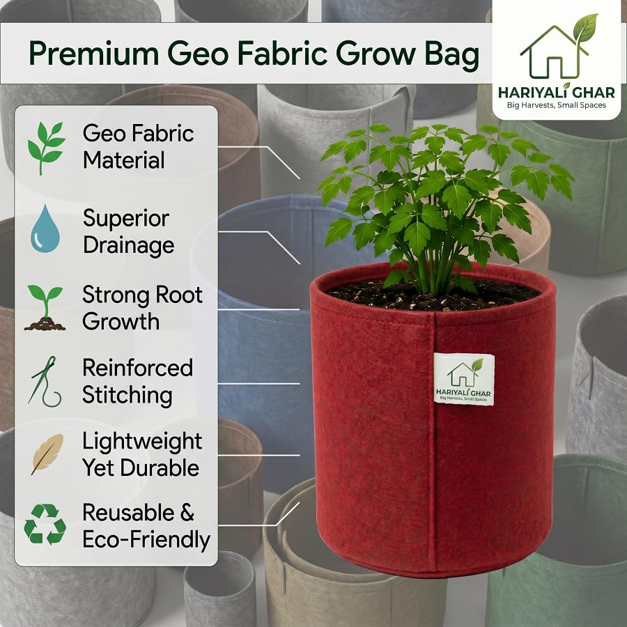 Image of 400 GSM Geo Fabric Round Grow Bags 18x18 Inch, Red Planting Bags for Terrace and Kitchen Gardening Pack of 3