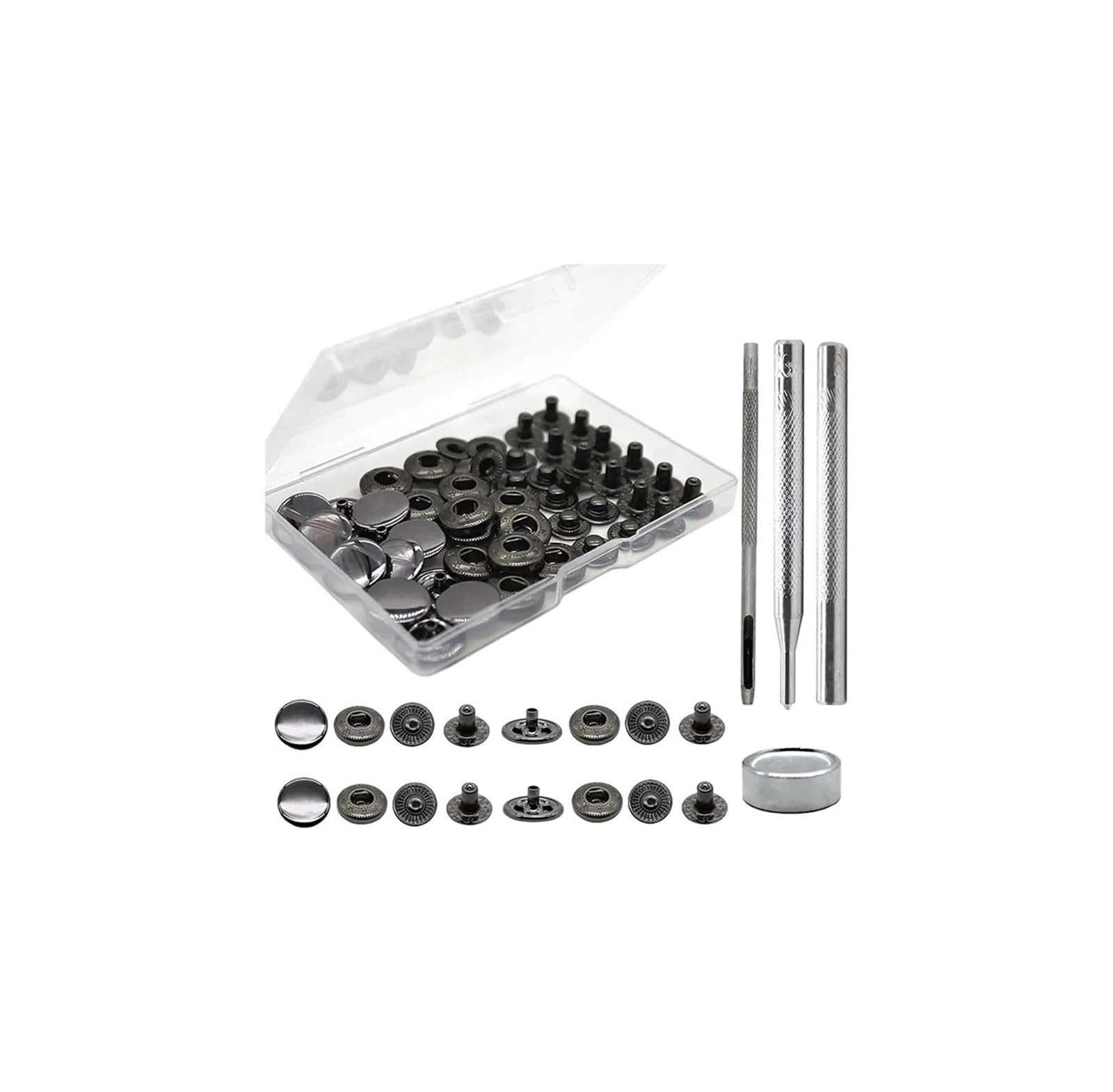 Zapięcia zatrzaskowe, 50 zestawów Zestaw mosiężnych, wytrzymałych, skórzanych zatrzasków, 15 mm metalowe guziki Nity i zatrzaski