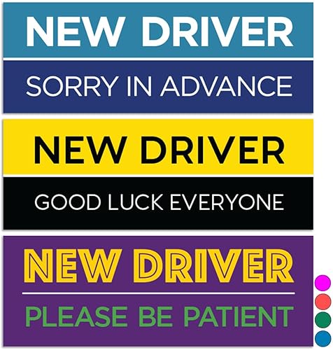 Rio Salto Paquete de 3 imanes grandes reflectantes para automóvil con texto en inglés "Please Be Patient", imanes para estudiantes y conductores,