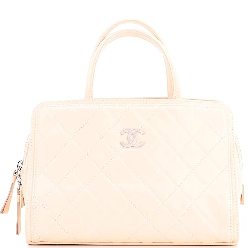 Pre-Loved Zip Around Satchel Quilted Calfskin Medium, Neutral