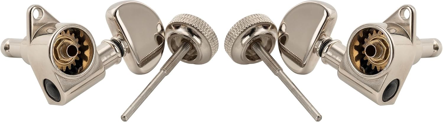 Musiclily Pro R18K 3R3L 18:1 Ratio Full Sealed Locking Machine Heads Tuners Tuning Pegs Keys with Half-Moon Button for Acoustic Electric Guitar, Nickel