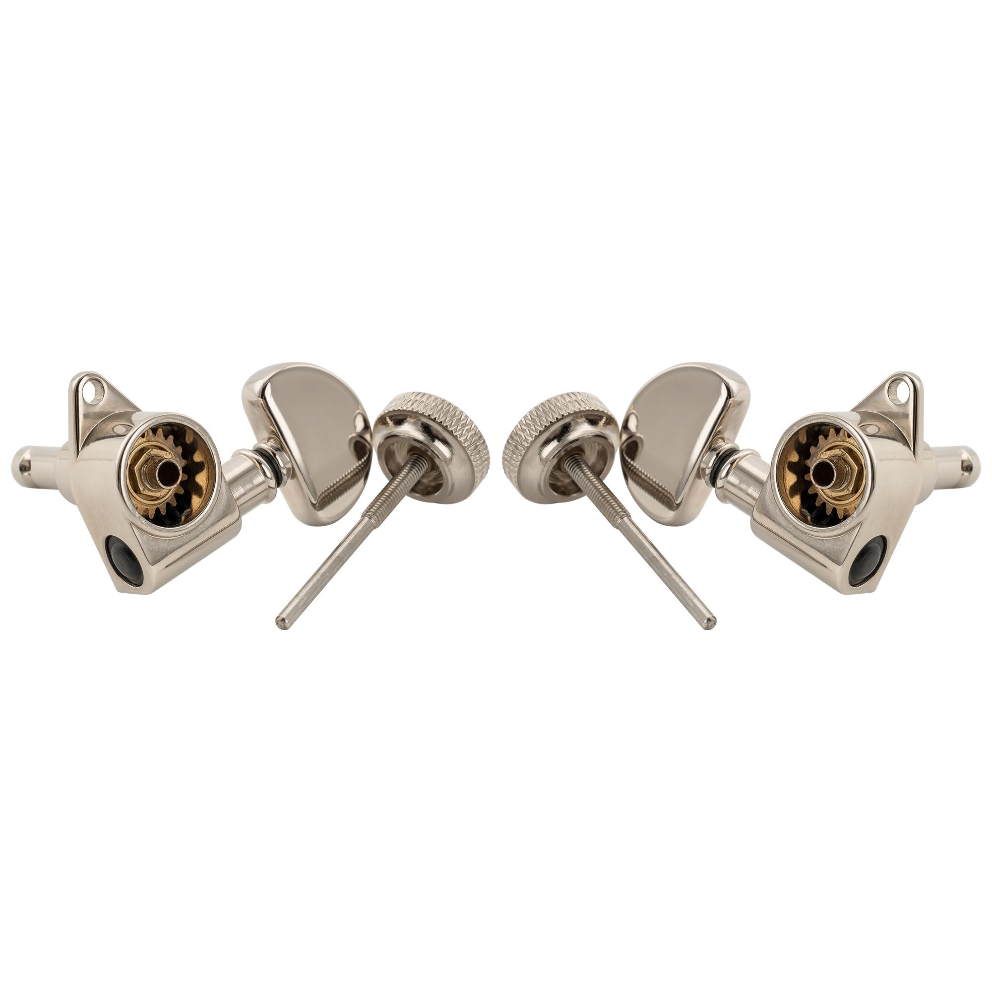Musiclily Pro R18K 3R3L Set Meccaniche Autobloccanti 18:1 Ratio Locking Tuners con Paletta Mezza Luna Vite 90° per Chitarra Elettrica Acustica, Nickel