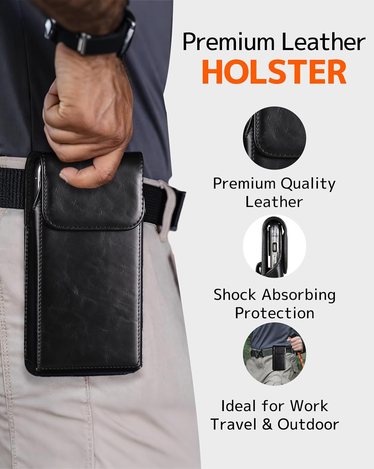 NINKI Belt Clip Holster for Galaxy S26 Ultra S25 Ultra Phone Holster, Leather Cover Pouch for iPhone 17 Pro Max Pouch 16/15/14/13 Pro Max Waist Holder for Pixel 10 Pro XL Case Belt Holder Loop, Black - Image 6