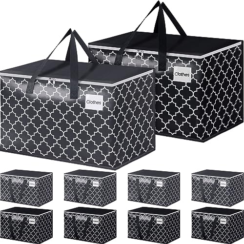 EpicTotes Extra Large Moving Bags, Heavy-Duty Storage Totes with Zipper Top and Sturdy Handles, Moving Supplies for Space Saving and Packing, Collapsible Storage Bags, Black & Gray, 125L, 10-Pack