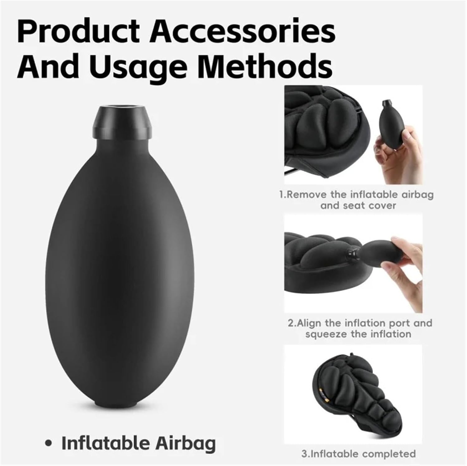 Saddle Cover 3D Inflatable Airbag Bike Seat Cover, Adjustable Shock Absorption Cushion for MTB Road Bike Soft