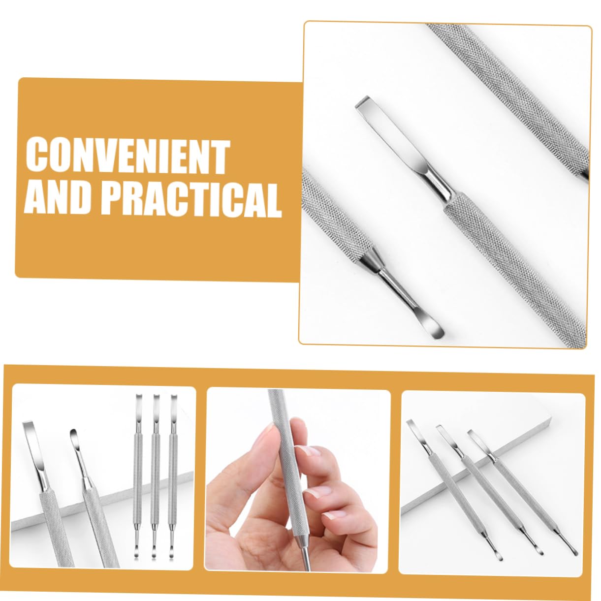 Beatifufu Nail Cuticle Pushers Cleaner Tool 3 Piece Set Stainless Steel for Nail Art and Home Use