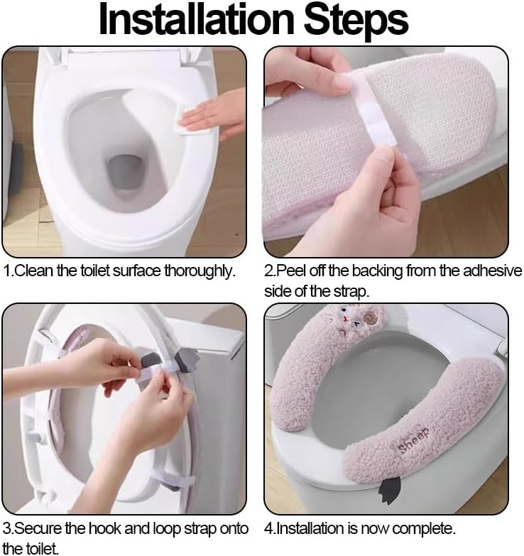 Toilet Seat Cover, Sheep Shape Plush, Self-Adhesive Bathroom Soft Warm Thick Seat Pad for Standard Toilet and Home Bathroom, Easy Installation& Cleaning, Purple — view 7