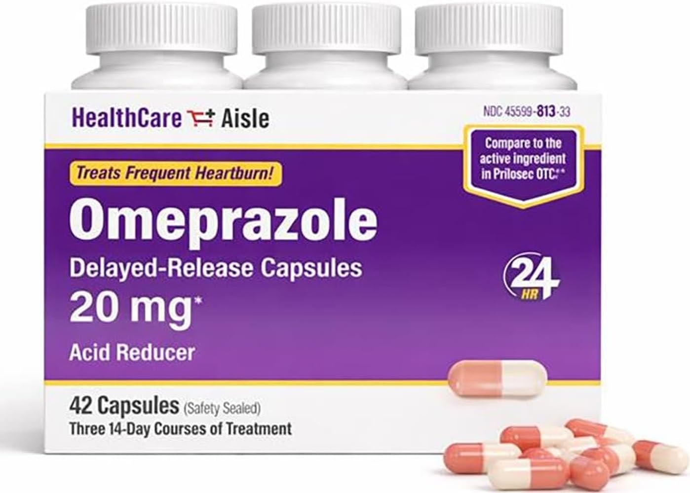 Omeprazole 20 mg, 42 Delayed-Release Capsules | Acid Reducer, Treats Frequent Heartburn, 42 Count, Pack of 1