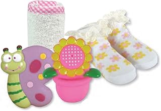 Stephan Baby Bath Squirter Tub Toys, Wash Cloth and Bootie Socks Gift Set, Flower Power