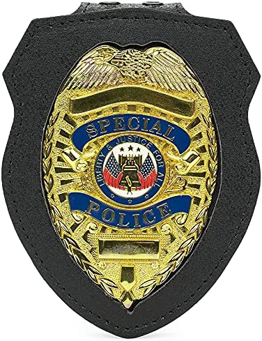 TYTX Leather Police Badge Belt Clip Holder with Universal Round Neck Stainless Steel Chain and Concealed Photo Pocket (Badge Not Included)