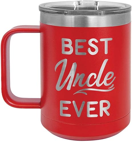 ONLYGIFTS.COM - Taza de café con tapa deslizante para hombre o mujer, diseño con texto "Best UNCLE EVER", Rojo